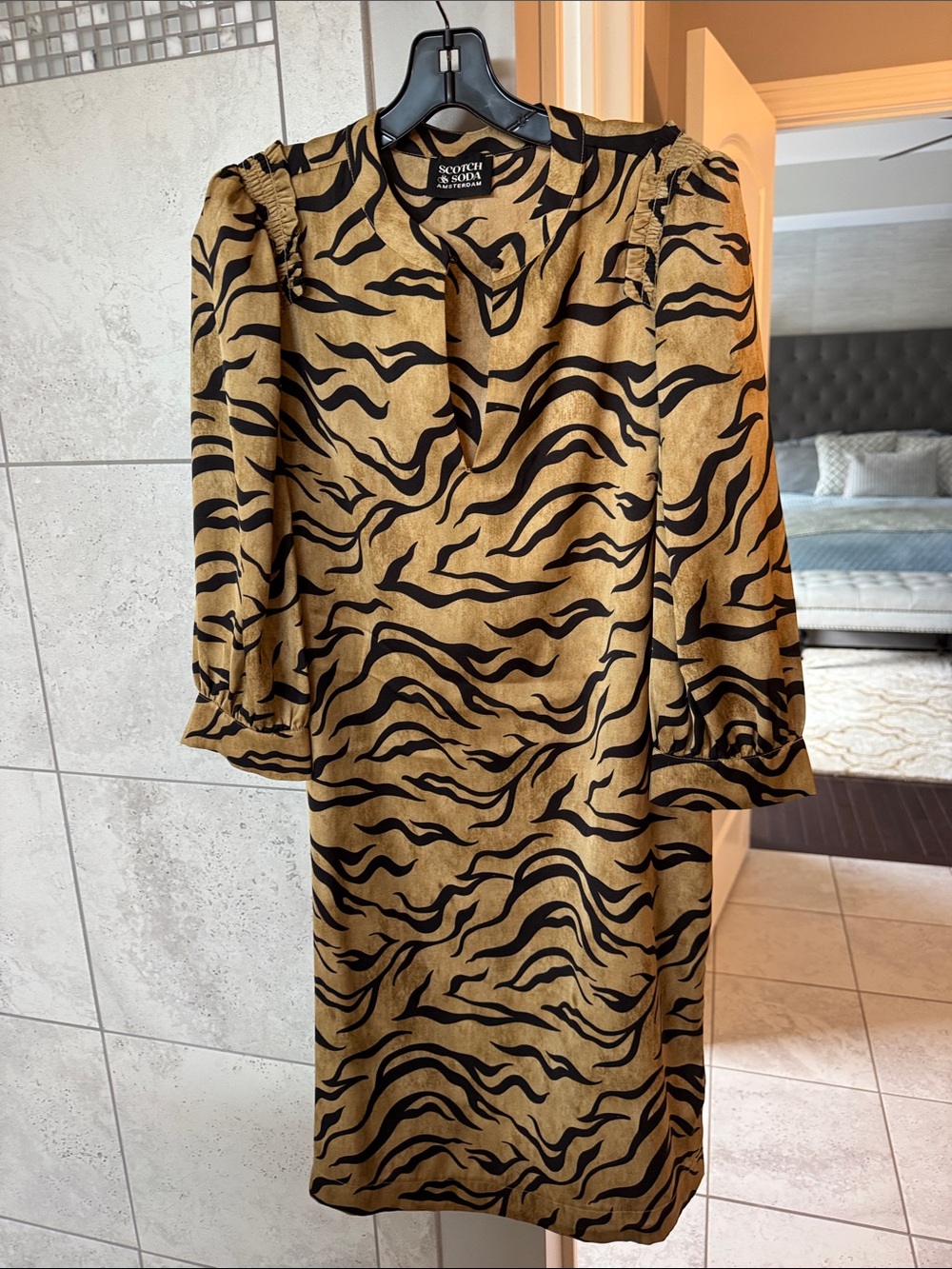 Scotch & Soda Black and Gold Animal-Print Midi Dress